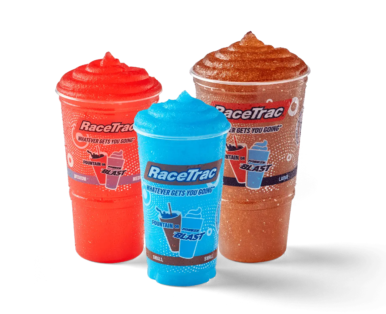 small, medium, and large slushies