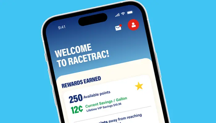 RaceTrac Rewards app welcome screen