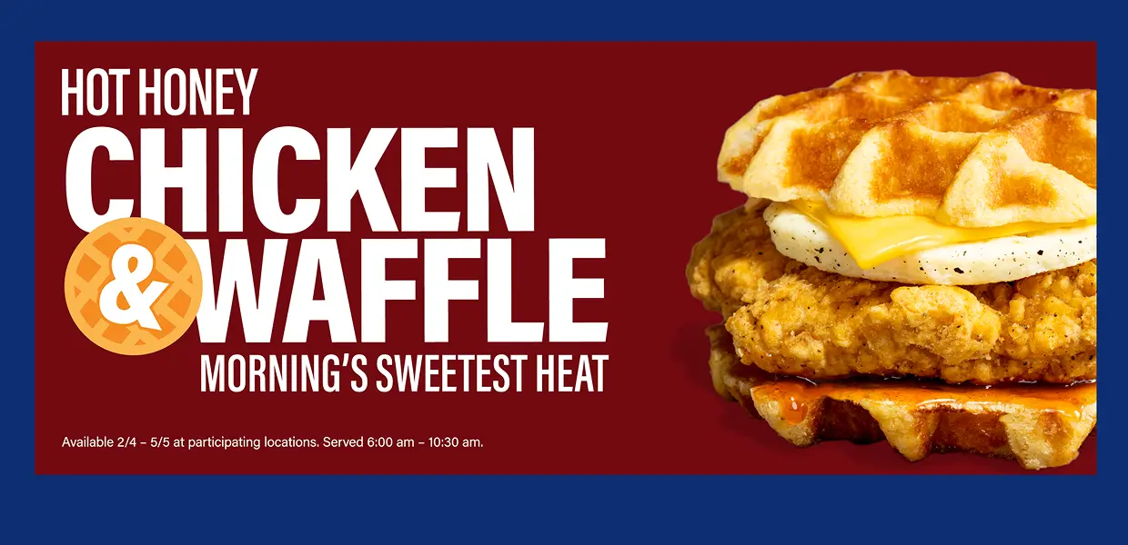 Hot honey chicken and waffle breakfast sandwich