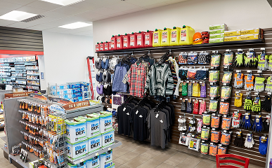 Professional driver equipment in a RaceTrac store