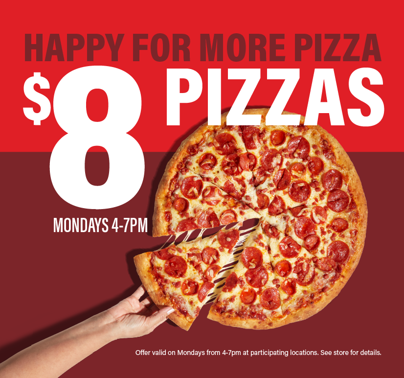 $8 whole pizzas at RaceTrac on Mondays from 4pm to 7pm at participating locations