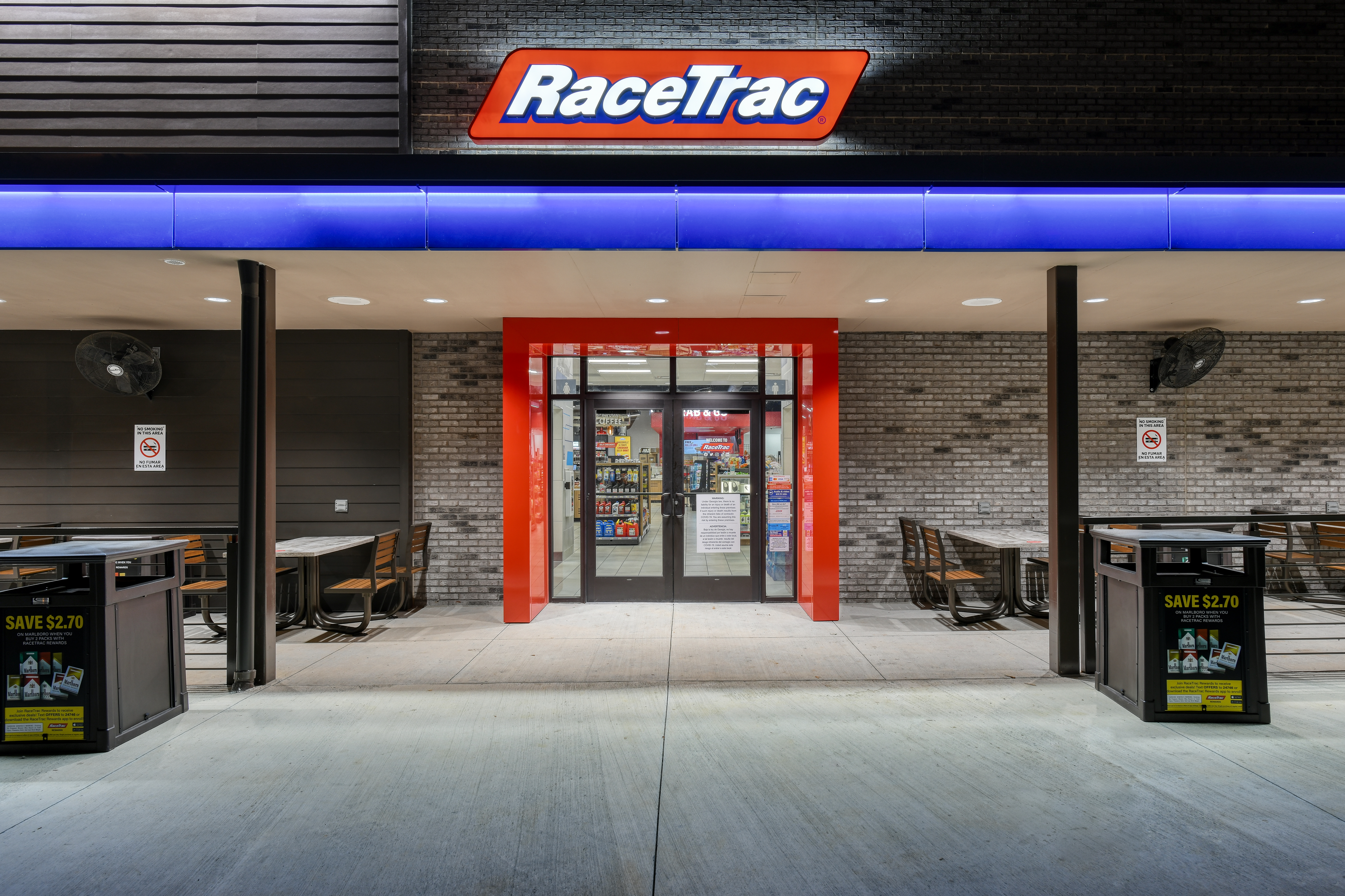 RaceTrac exterior at night.
