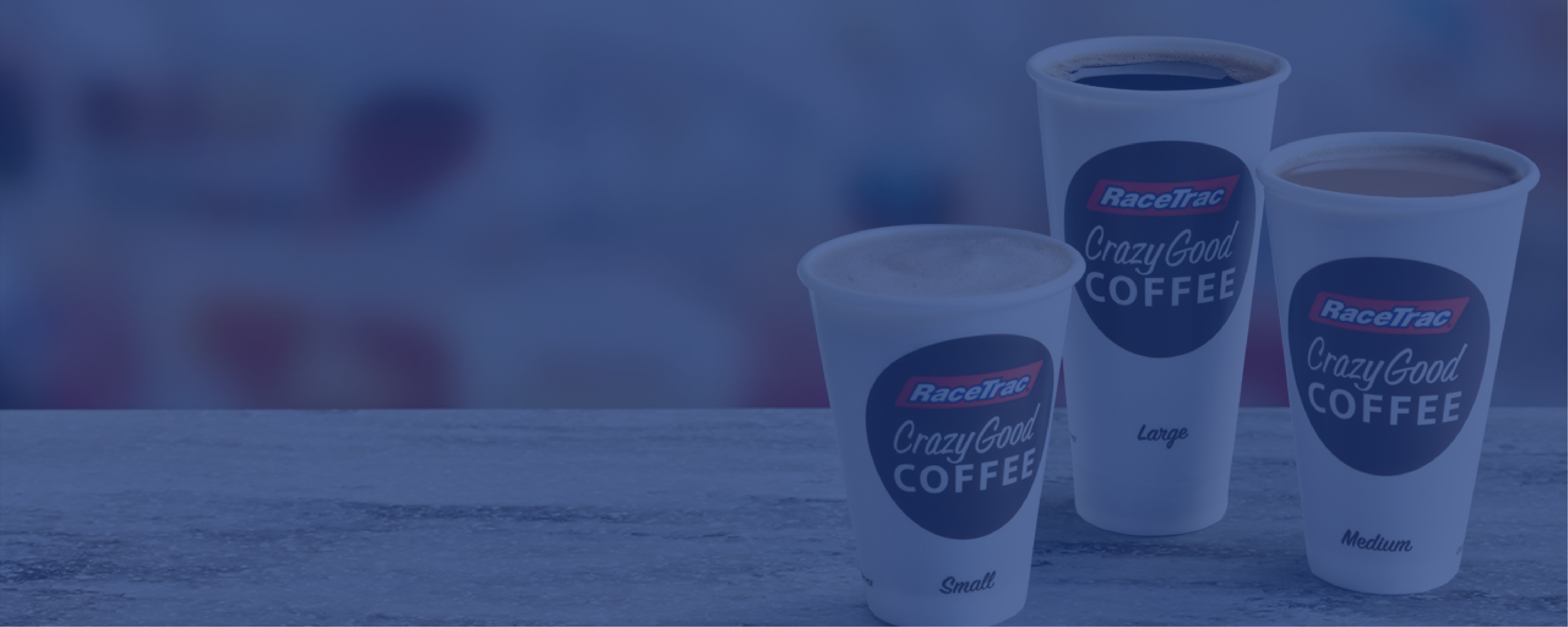 Small, large, and medium Crazy Good Coffee cups