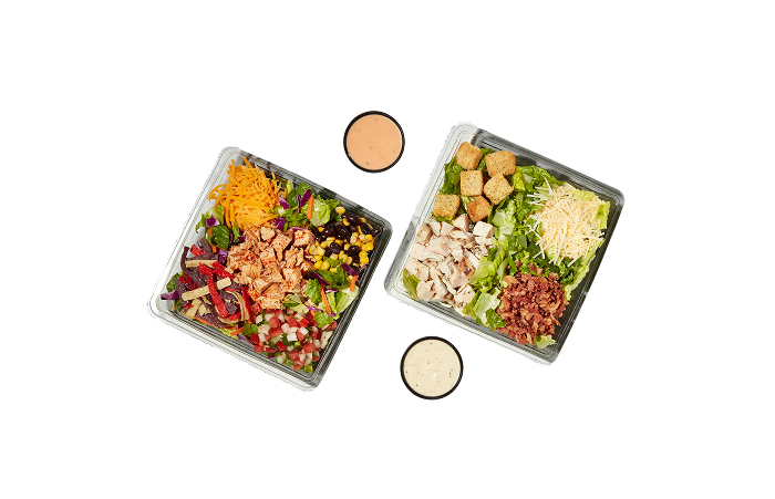 Prepacked southwestern salad and a Caesar salad