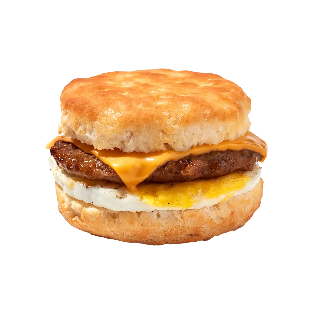 Sausage, egg, and cheese breakfast biscuit.