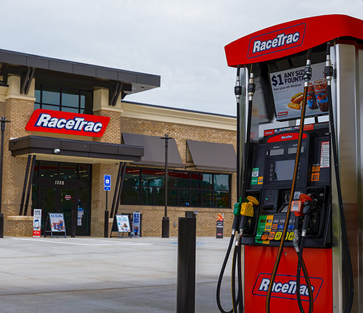 RaceTrac front of house and gas pump.